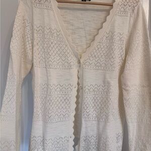 Frye Cream Eyelet Knit Scallop-Edge Cardigan